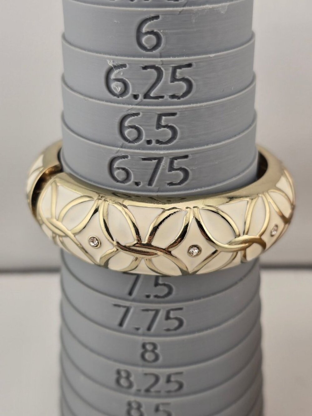 Sequin Gold and White Hinged Bangle Bracelet  6.75" - Picture 5 of 6
